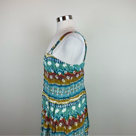 Phool Green Blue Brown Geometric Bohemian Button Front Boho Dress Women Medium - Picture 5 of 9